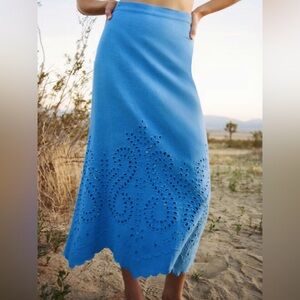 Zara Linen Blend Embroidered Skirt size XL